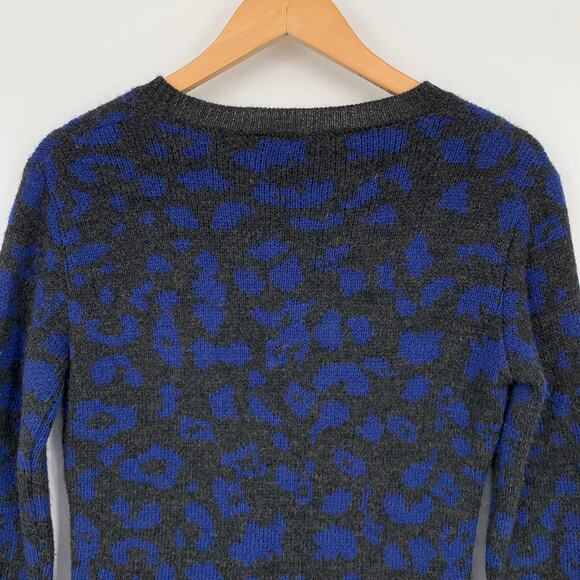 Sea New York Blue Leopard Print Peplum Ruffle Balloon Sleeve Alpaca Sweater - Picture 6 of 9